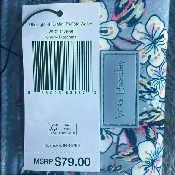 Vera Bradley Ultralight RFID Mini Tri-Fold Wallet in Cherry Blossoms NWT - Picture 4 of 4